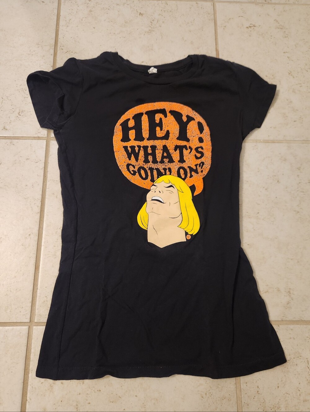 He-Man Hey What's Goin On Masters of‎ Universe Black T Shirt Size S READ #1398